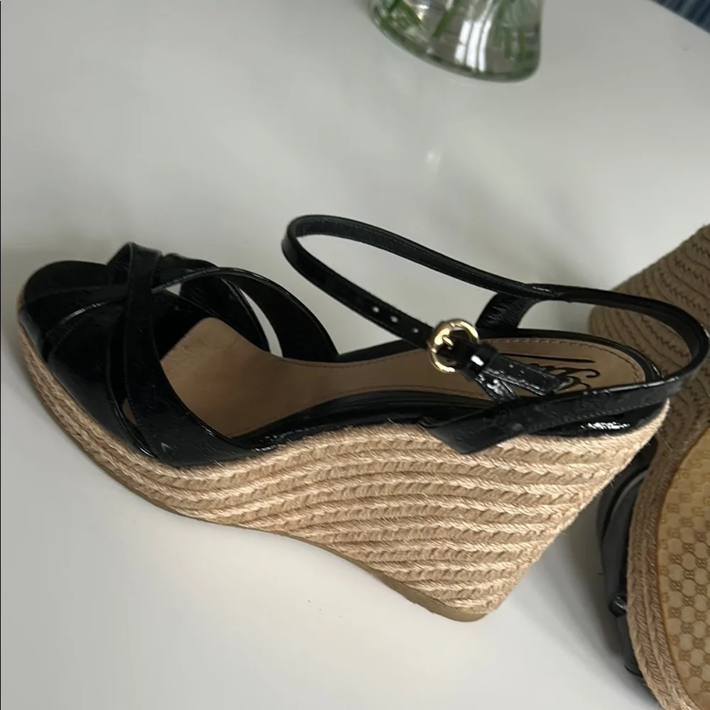 Gucci Black and Tan Wedge Espadrilles - Picture 9 of 10